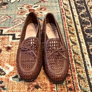 J Crew Woven Bow Classic Loafers Womens 9 Brown Preppy Ivy League Sailor Chic